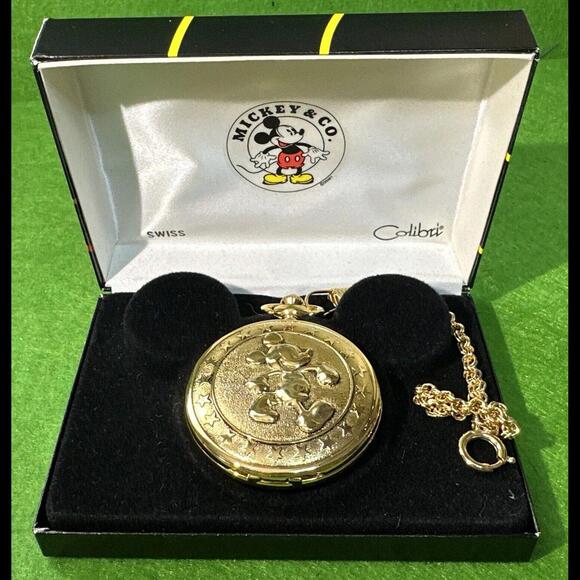 Walt Disney's Mickey Mouse ~ Gold Tone Conductors Pocket Watch by Colibri - Picture 1 of 9